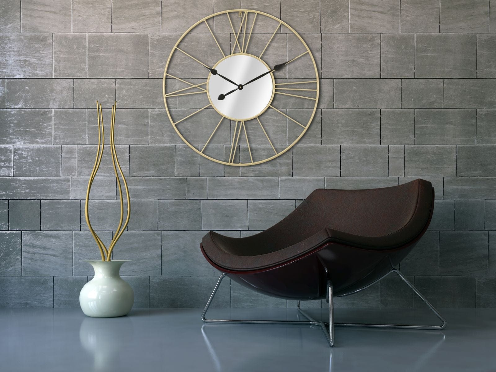Ceas de perete Mirror Auriu, Ø 80 cm (8)