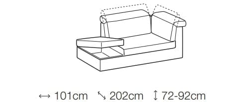 LeComfort Coltar Adelis Fix cu Benzi Elastice si Spuma Poliuretanica, Sezlong pe Stanga, Tetiere Reglabile si Lada de Depozitare, l265xA202xH72-92 cm