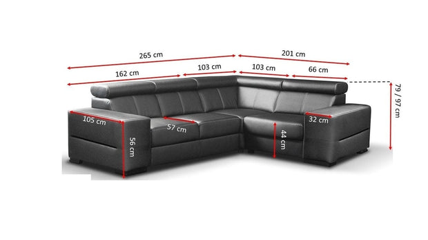 Coltar Aperos I Extensibil cu Arcuri Ondulate si Spuma Poliuretanica, Sezlong pe Dreapta, Suprafata de Dormit 185x126 cm, Tetiere Reglabile, l265xA201xH79 cm (2)