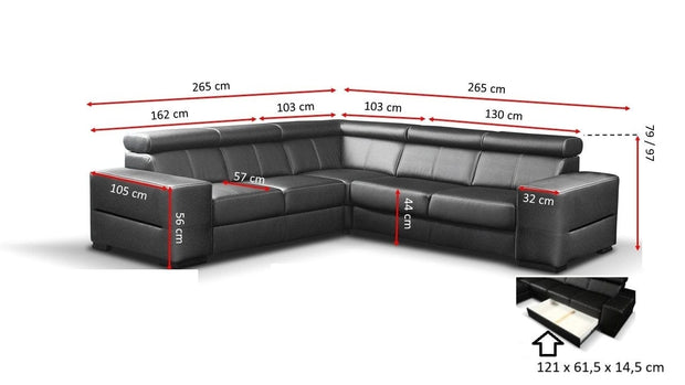 Coltar Aperos II Extensibil cu Arcuri Ondulate si Spuma Poliuretanica, Sezlong pe Dreapta, Suprafata de Dormit 185x126 cm, Tetiere Reglabile, l265xA265xH79 cm (2)