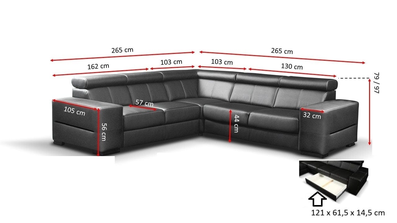 Coltar Aperos II Extensibil cu Arcuri Ondulate si Spuma Poliuretanica, Sezlong pe Stanga, Suprafata de Dormit 185x126 cm, Tetiere Reglabile, l265xA265xH79 cm (2)