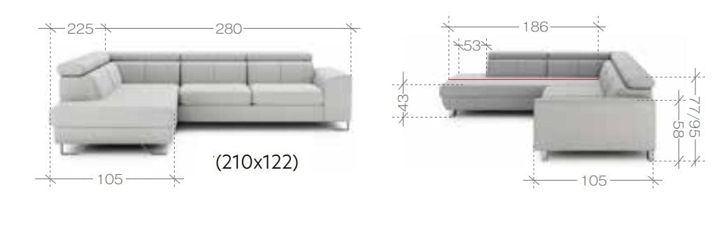 Coltar Astino Kingstone 7/Cayenne 1115 Extensibil cu Arcuri Ondulate si Spuma Poliuretanica, Sezlong pe Stanga, Suprafata de Dormit 210x122 cm, tapitat cu Stofa, cu Lada de Depozitare, Tetiere Reglabile, l280xA225xH77-95 cm (9)