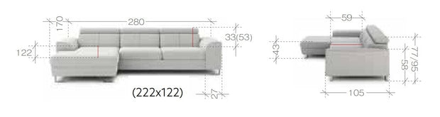 Coltar Astino Small Matrix 14/Cayenne 1115 Extensibil cu Arcuri Ondulate si Spuma Poliuretanica, Sezlong pe Dreapta, Suprafata de Dormit 222x122 cm, tapitat cu Stofa, cu Lada de Depozitare, Tetiere Reglabile, l280xA170xH77-95 cm (4)