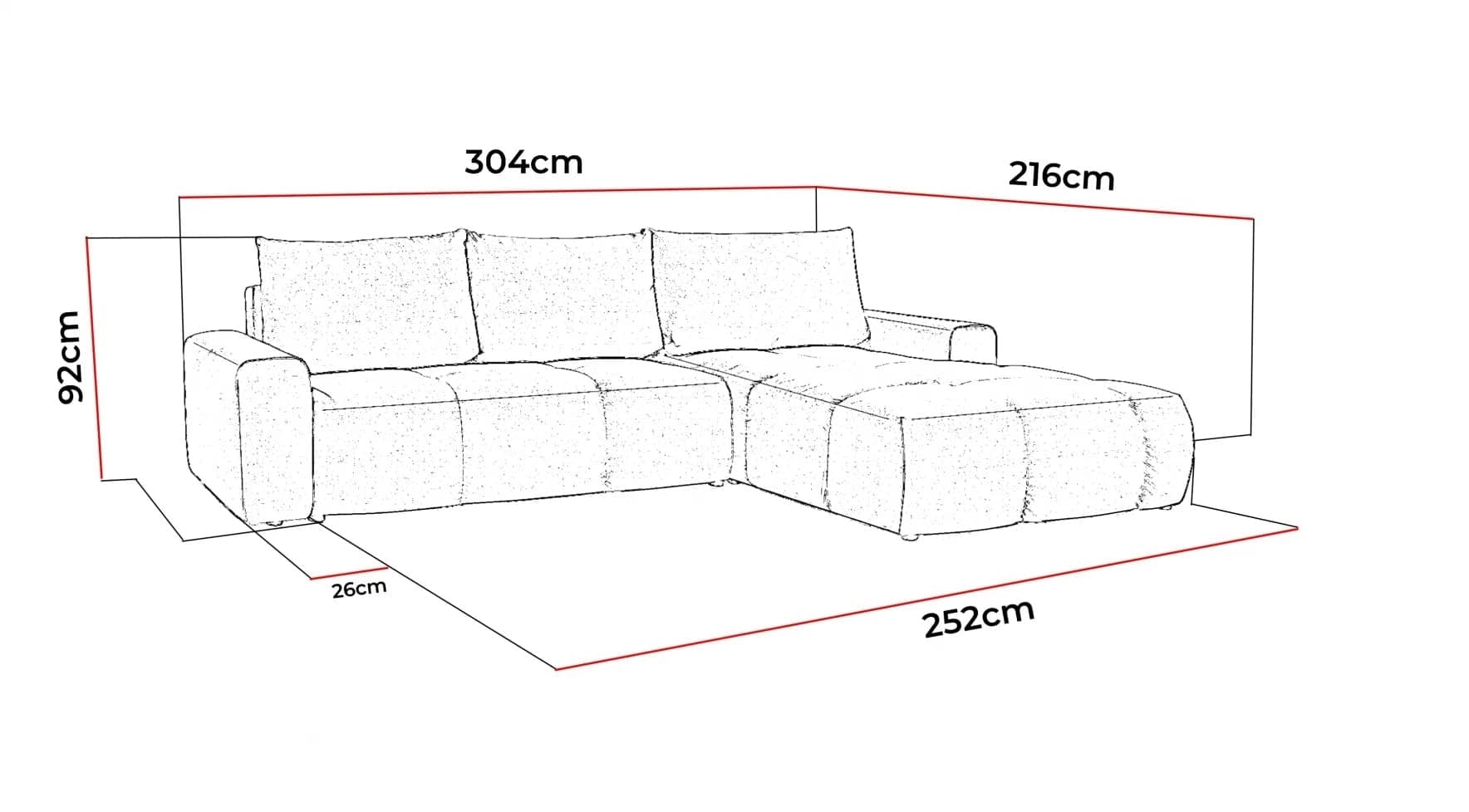 Coltar Atlas Element 24 Extensibil cu Arcuri Ondulate si Spuma Poliuretanica, Sezlong pe Stanga, Suprafata de Dormit 252x132 cm, tapitat cu Stofa, cu Lada de Depozitare, Perne Incluse, l304xA216xH92 cm (4)