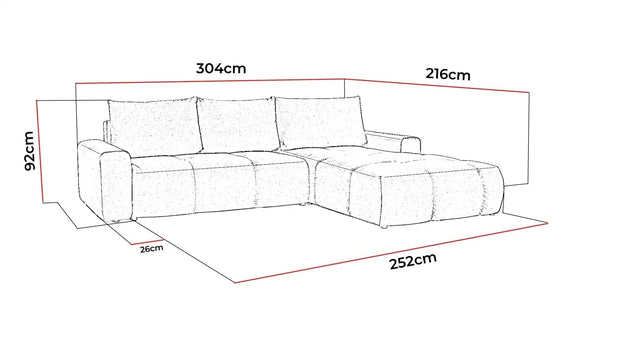 Coltar Atlas Element 24 Extensibil cu Arcuri Ondulate si Spuma Poliuretanica, Sezlong pe Stanga, Suprafata de Dormit 252x132 cm, tapitat cu Stofa, cu Lada de Depozitare, Perne Incluse, l304xA216xH92 cm (4)