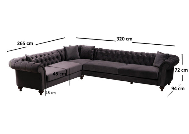 Asir Coltar Bogart Velvet Maro Fix cu Spuma Poliuretanica, Sezlong pe Stanga, tapitat cu Stofa Easy Clean, Perne Incluse, l320xA265xH72 cm