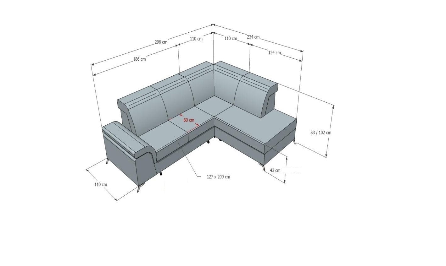 Coltar Calvo Extensibil cu Arcuri Ondulate si Spuma Poliuretanica, Sezlong pe Dreapta, Suprafata de Dormit 200x127 cm, cu Lada de Depozitare, Spatar si Tetiere Reglabile, l296xA234xH83 cm (3)