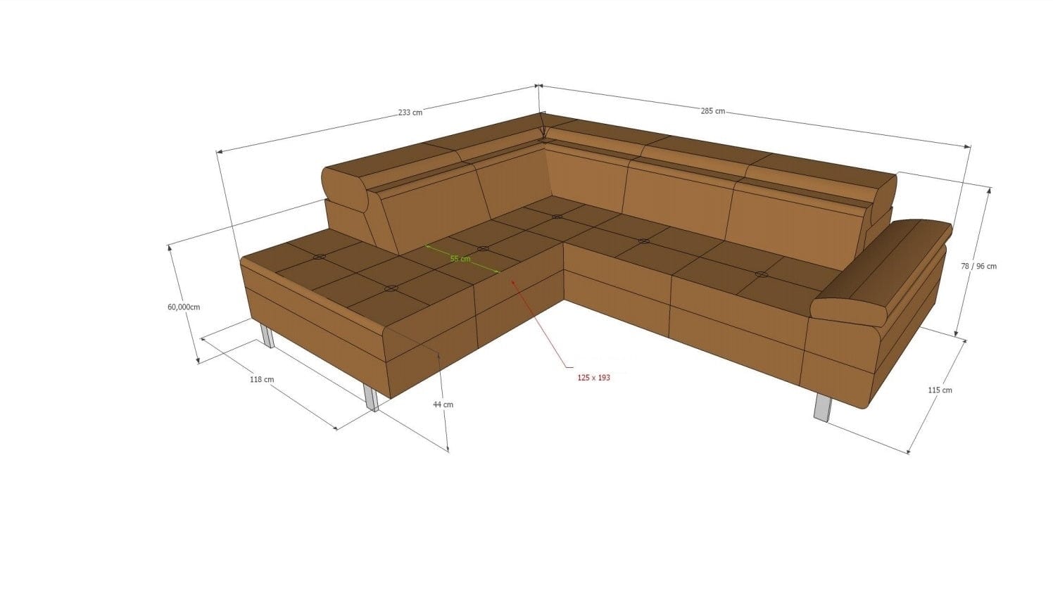 Coltar Casto Extensibil cu Arcuri Ondulate si Spuma Poliuretanica HR, Sezlong pe Stanga, Suprafata de Dormit 193x125 cm, cu Lada de Depozitare, Tetiere Reglabile, l285xA237xH78 cm (3)