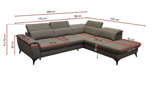 Coltar Cay Extensibil cu Arcuri Ondulate si Spuma Poliuretanica, Sezlong pe Dreapta, Suprafata de Dormit 193x121 cm, cu Lada de Depozitare, Tetiere Reglabile, l268xA232xH73 cm (3)