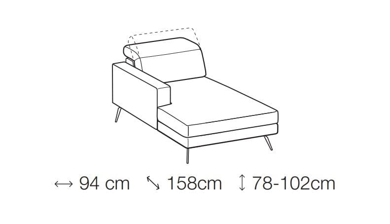 LeComfort Coltar Chris Dallas 832 Fix cu Benzi Elastice si Spuma Poliuretanica, Sezlong pe Dreapta, Mecanism Electric Relax, tapitat cu Stofa Water Repellent, Tetiere Reglabile, l265xA158xH78-102 cm