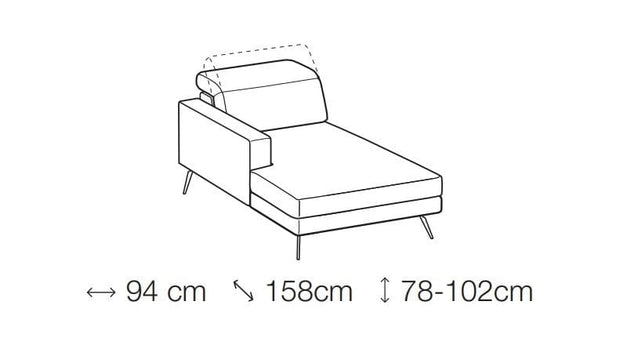 LeComfort Coltar Chris Dallas 832 Fix cu Benzi Elastice si Spuma Poliuretanica, Sezlong pe Dreapta, Mecanism Electric Relax, tapitat cu Stofa Water Repellent, Tetiere Reglabile, l265xA158xH78-102 cm