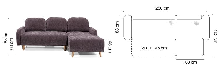 Coltar Domino Extensibil cu Arcuri Ondulate si Spuma Poliuretanica, Sezlong pe Dreapta, Suprafata de Dormit 200x145 cm, Perne Incluse, l230xA163xH88 cm (7)