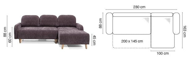 Coltar Domino Extensibil cu Arcuri Ondulate si Spuma Poliuretanica, Sezlong pe Dreapta, Suprafata de Dormit 200x145 cm, Perne Incluse, l230xA163xH88 cm (7)