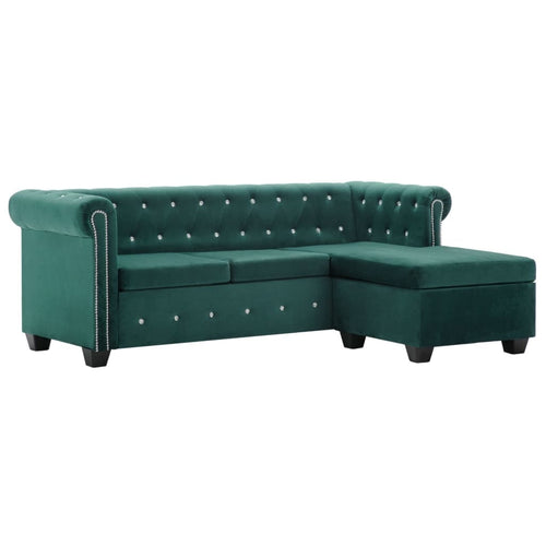 VidaXL Verde Coltar Doris Velvet Fix cu Spuma Poliuretanica, Sezlong Universal (pe Stanga sau pe Dreapta), l199xA142xH72 cm