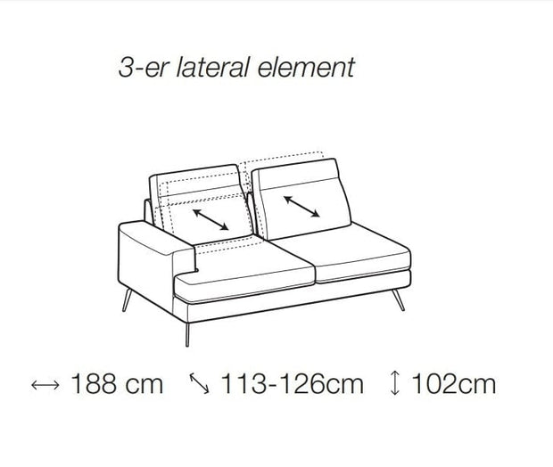 LeComfort Coltar Emetix Fix cu Benzi Elastice si Spuma Poliuretanica, Sezlong pe Dreapta, Spatar Reglabil, l301xA242xH102 cm