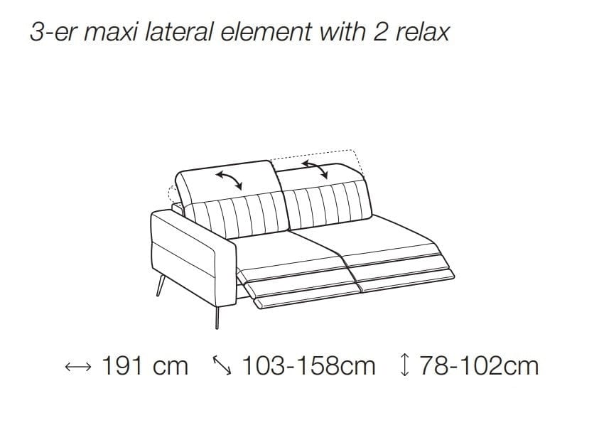 LeComfort Coltar Eragon Fix cu Benzi Elastice si Spuma Poliuretanica, Sezlong pe Stanga, Mecanism Electric Relax, Tetiere Reglabile, l289xA158xH78-102 cm