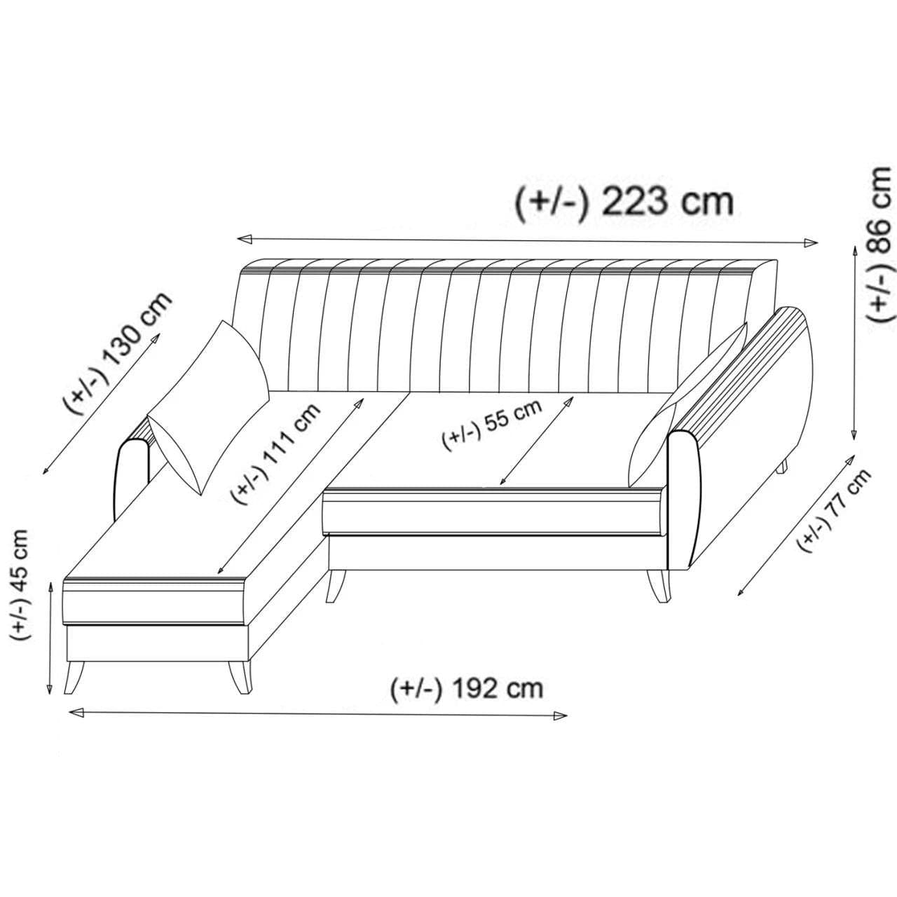 Asir Coltar Extensibil Alkon Gri Deschis cu Lada de Depozitare, Sezlong pe Dreapta, tapitat cu Stofa, l223xA77xH86 cm