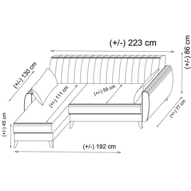 Asir Coltar Extensibil Alkon Gri Deschis cu Lada de Depozitare, Sezlong pe Dreapta, tapitat cu Stofa, l223xA77xH86 cm