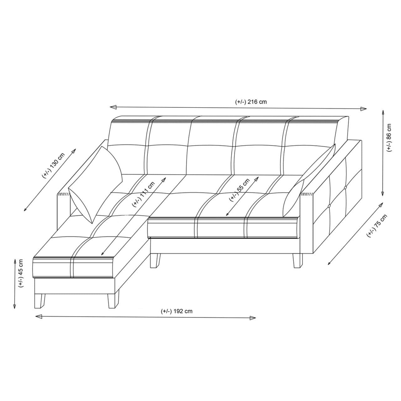 Asir Coltar Extensibil Alkon Gri Inchis cu Lada de Depozitare, Sezlong pe Dreapta, tapitat cu Stofa, l223xA77xH86 cm