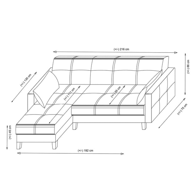 Asir Coltar Extensibil Alkon Gri Inchis cu Lada de Depozitare, Sezlong pe Dreapta, tapitat cu Stofa, l223xA77xH86 cm