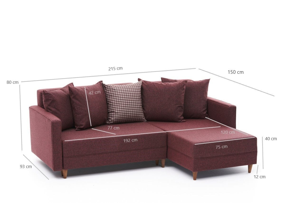 Asir Coltar Extensibil Aydam Bordeaux, Sezlong pe Dreapta, tapitat cu Stofa, l215xA150xH80 cm