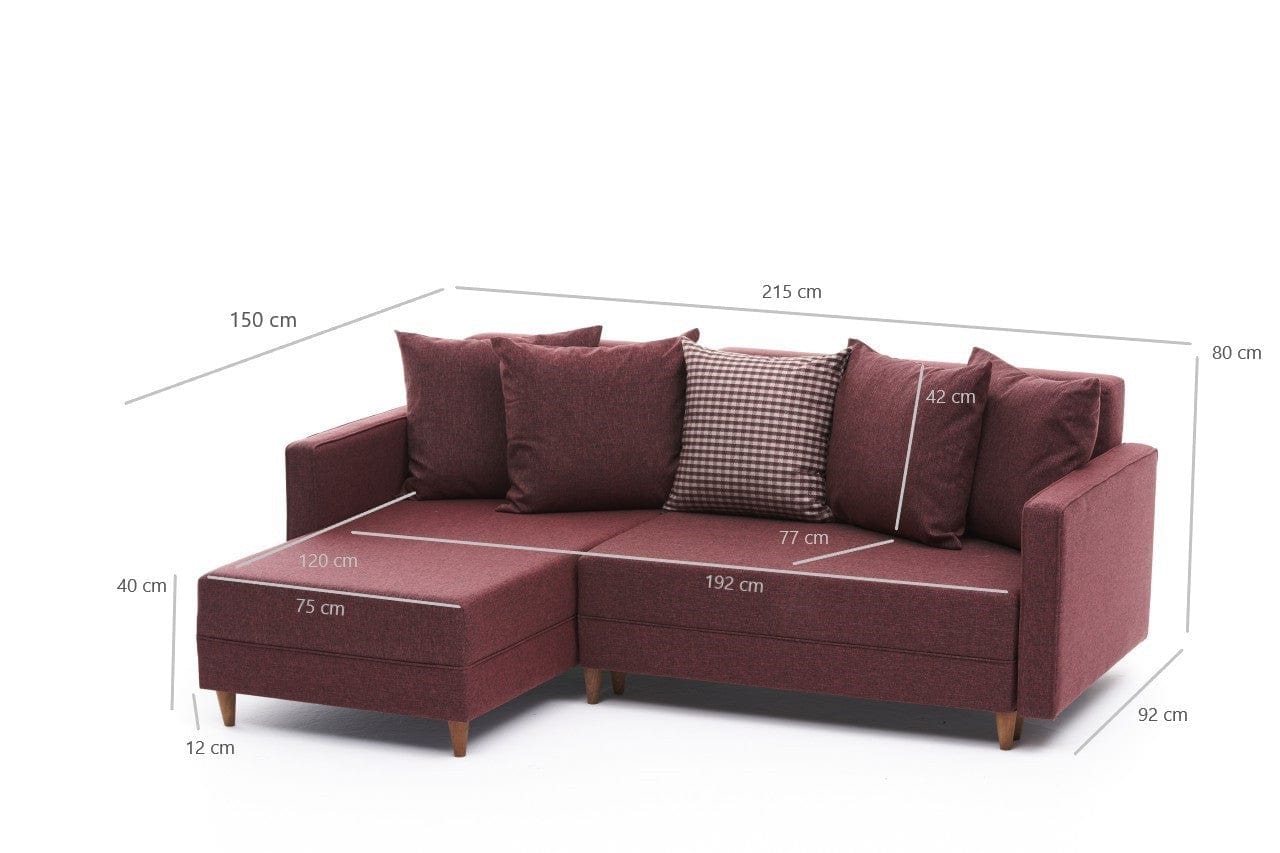 Asir Coltar Extensibil Aydam Bordeaux, Sezlong pe Stanga, tapitat cu Stofa, l215xA150xH80 cm