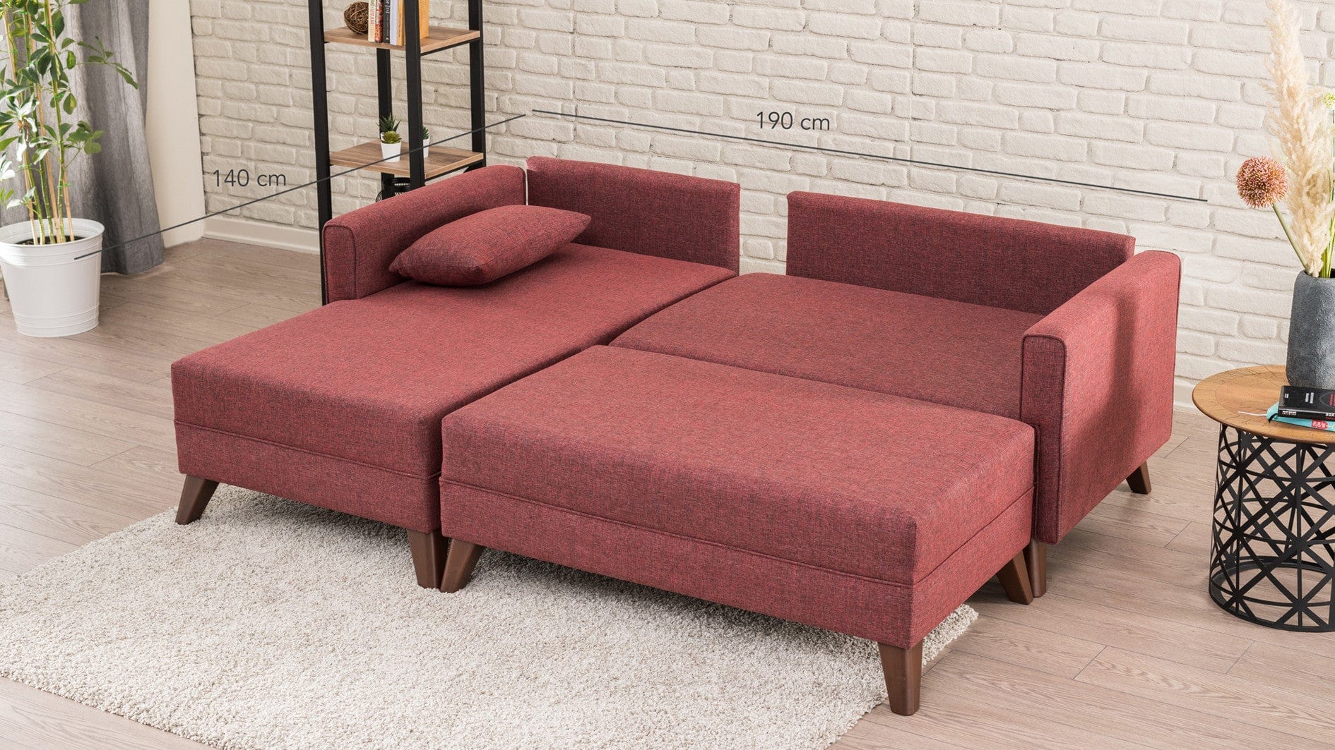 Asir Coltar Extensibil Bella 2 Bordeaux, Sezlong pe Stanga, tapitat cu Stofa, l205xA140xH85 cm