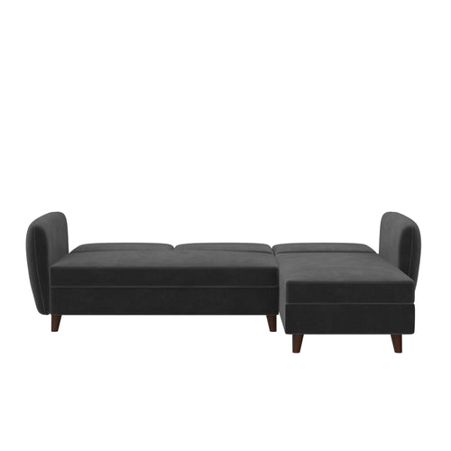 Dorel Home Coltar Extensibil cu Lada de Depozitare, Sezlong pe Dreapta Perry Velvet Gri / Maro, l219xA153xH82 cm