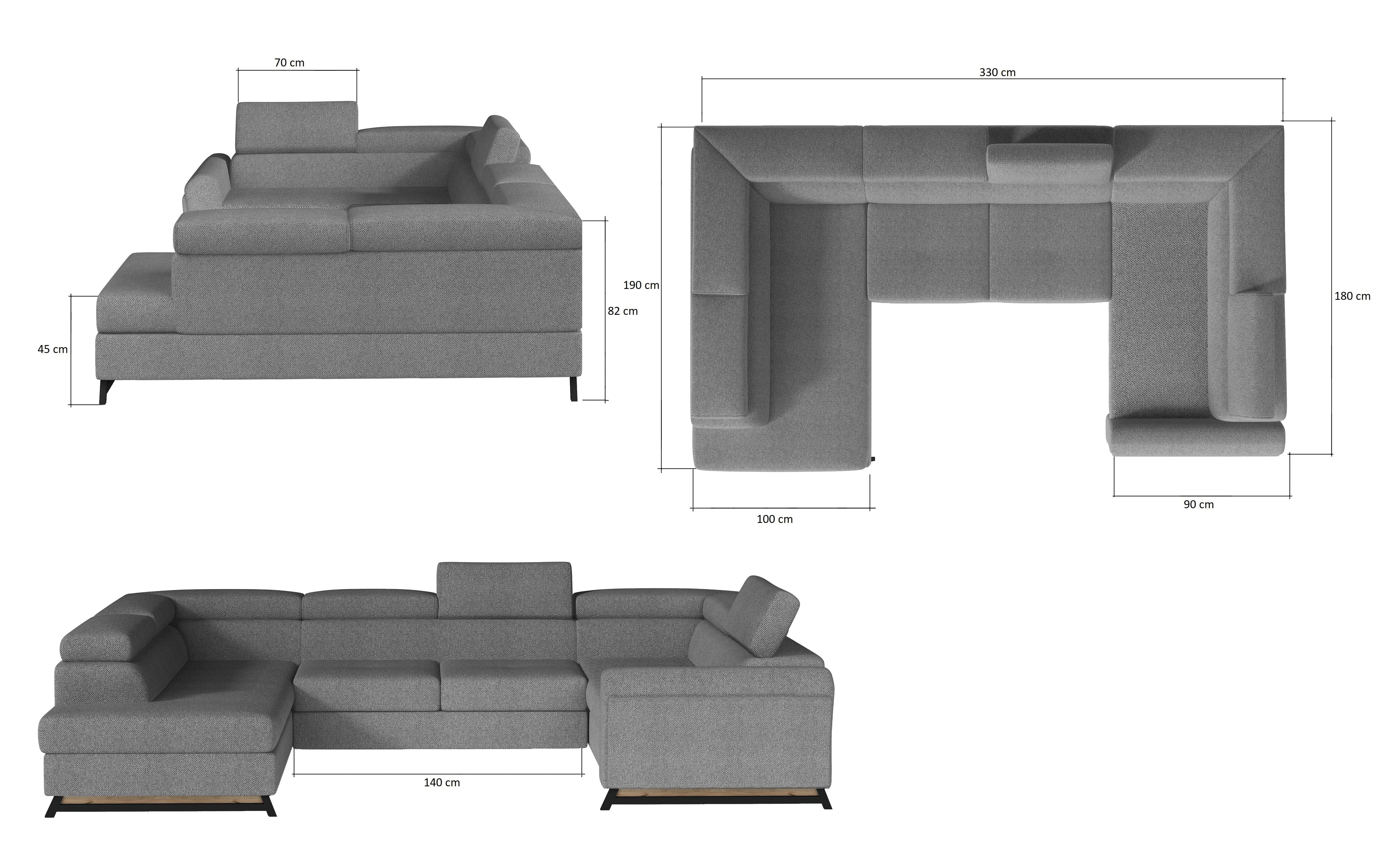 Eltap Coltar Extensibil Escape cu Lada de Depozitare, Sezlong pe Dreapta, Tetiere Reglabile, l330xA190xH82-98 cm