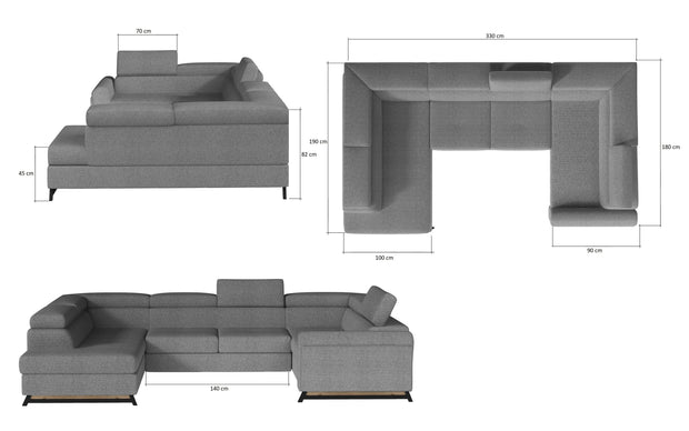 Eltap Coltar Extensibil Escape cu Lada de Depozitare, Sezlong pe Stanga, Tetiere Reglabile, l330xA190xH82-98 cm