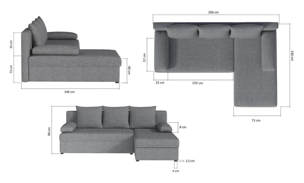 Coltar Extensibil Gina cu Lada de Depozitare, Sezlong Universal (pe Stanga sau pe Dreapta), Perne Incluse, l206xA146xH90 cm-Sawana26 (6)