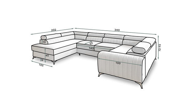 Eltap Coltar Extensibil Louisette Plus Bleumarin cu Lada de Depozitare, Sezlong pe Stanga, Tetiere Reglabile, l340xA202xH72-92 cm