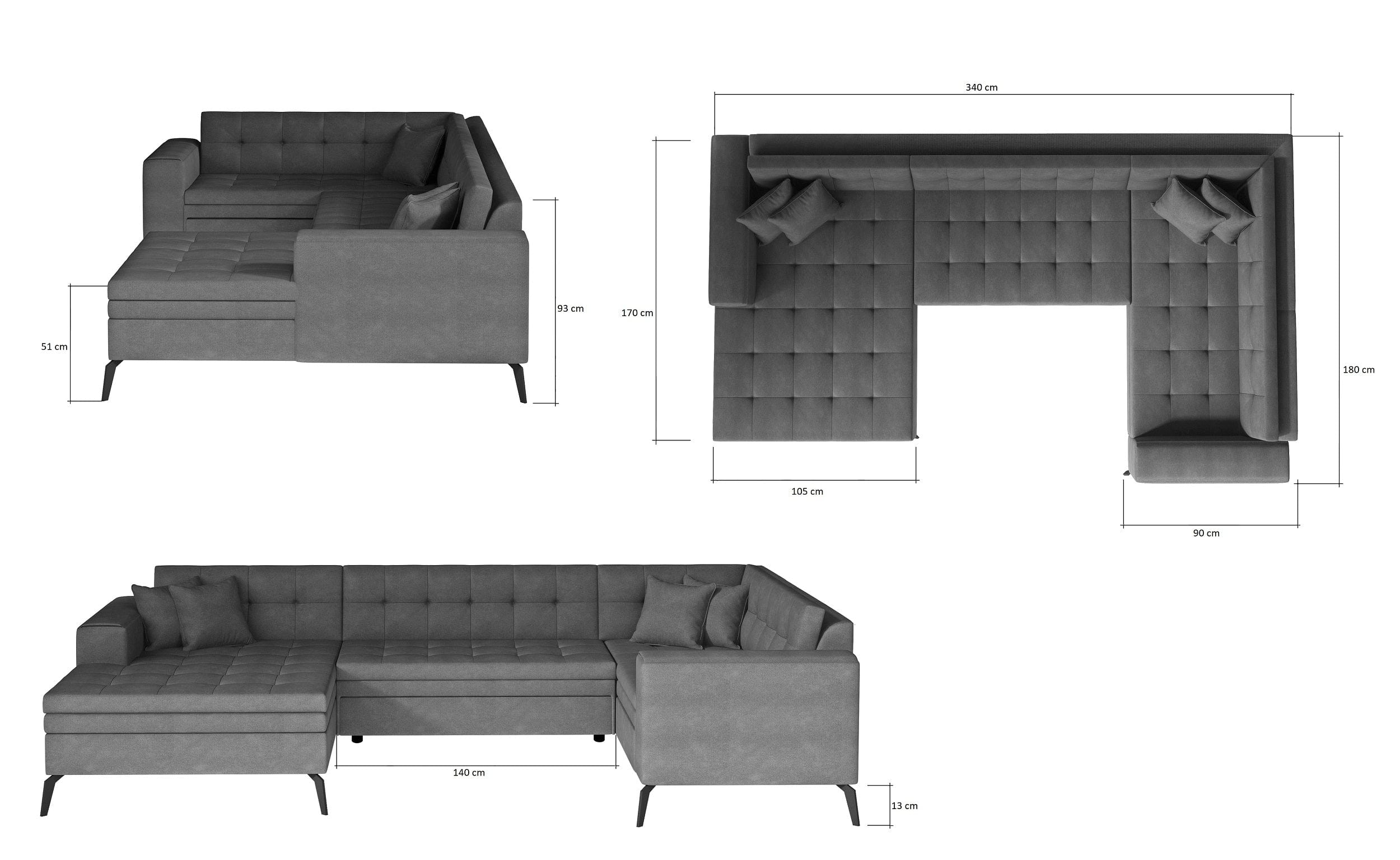 Eltap Coltar Extensibil Monty cu Sezlong pe Dreapta, l340xA180xH93 cm