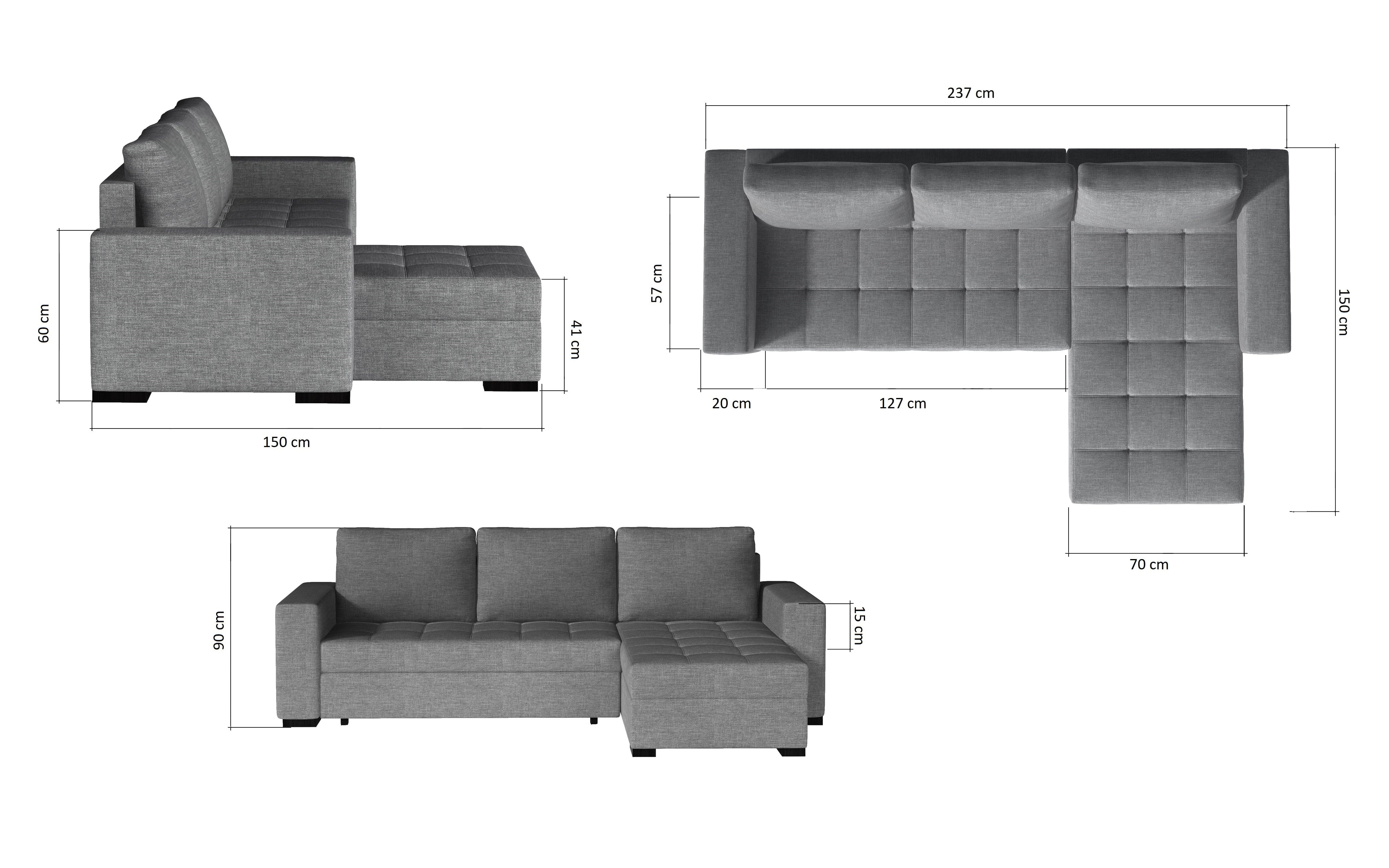 Eltap Coltar Extensibil Newage cu Lada de Depozitare, Sezlong Universal (pe Stanga sau pe Dreapta), l237xA150xH90 cm