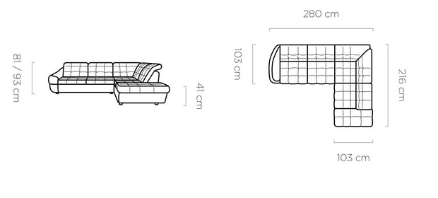 Coltar Extensibil, Sezlong pe Dreapta, Lada de Depozitare, Tetiere Reglabile, Infamy L, l280xA216xH81-93 cm (6)