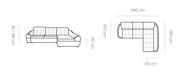 Coltar Extensibil, Sezlong pe Dreapta, Lada de Depozitare, Tetiere Reglabile, Infamy Mini, l290xA190xH76-86 cm (2)