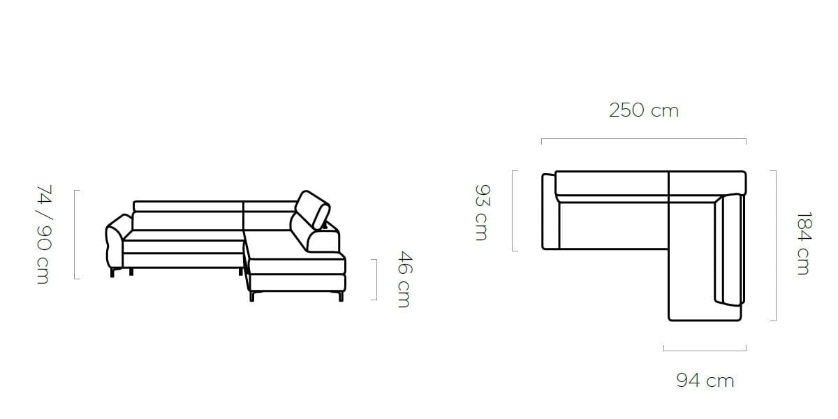 Coltar Extensibil, Sezlong pe Dreapta, Lada de Depozitare, Tetiere Reglabile, Romeo, l250xA184xH74-90 cm (5)