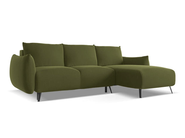 Makamii Coltar Extensibil, Sezlong pe Dreapta, Tapitat cu Stofa, Malie Velvet C23 Verde Olive, l242xA162xH86 cm