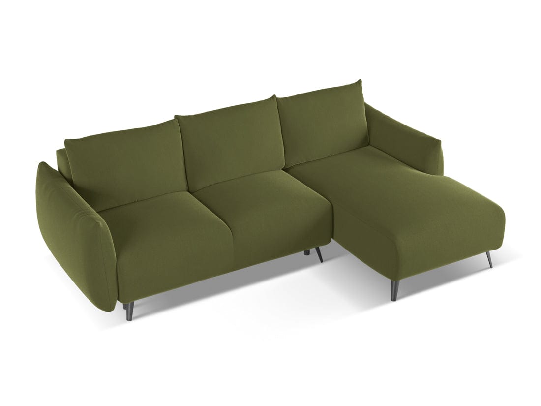 Makamii Coltar Extensibil, Sezlong pe Dreapta, Tapitat cu Stofa, Malie Velvet C23 Verde Olive, l242xA162xH86 cm