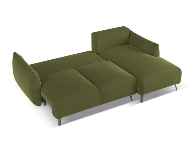 Makamii Coltar Extensibil, Sezlong pe Dreapta, Tapitat cu Stofa, Malie Velvet C23 Verde Olive, l242xA162xH86 cm