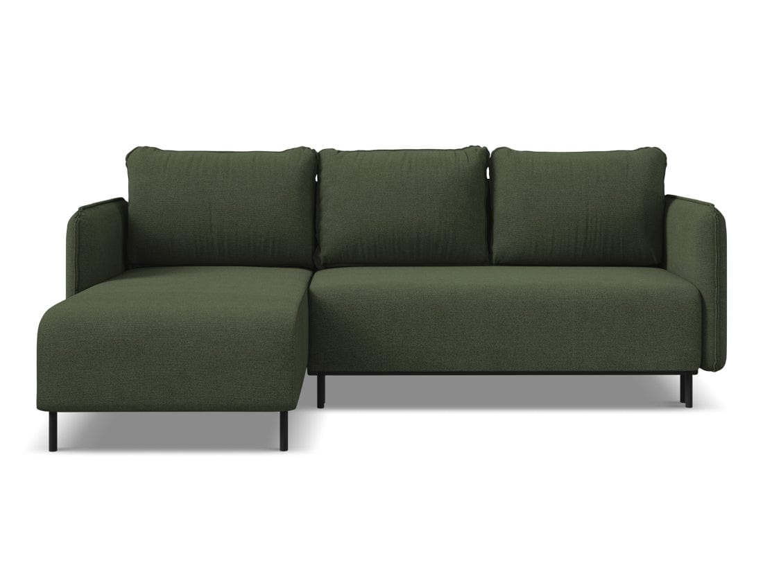 Makamii Coltar Extensibil, Sezlong pe Stanga, Lada de Depozitare, Tapitat cu Stofa, Luana C2 Verde Olive, l236xA162xH90 cm