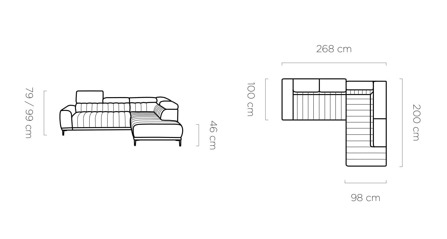 Coltar Extensibil, Sezlong pe Stanga, Lada de Depozitare, Tetiere Reglabile, Caldones, l268xA200xH79-99 cm (7)