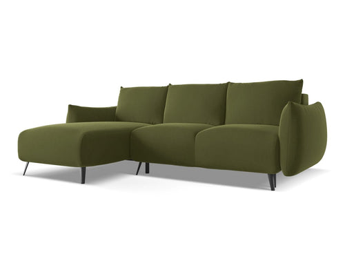 Makamii Coltar Extensibil, Sezlong pe Stanga, Tapitat cu Stofa, Malie Velvet C23 Verde Olive, l242xA162xH86 cm