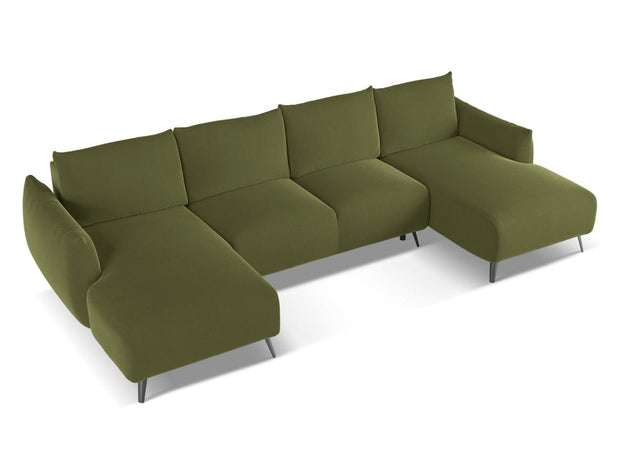 Makamii Coltar Extensibil, Sezlong Universal (pe Stanga sau pe Dreapta), Tapitat cu Stofa, Malie Velvet C23 Verde Olive, l317xA162xH86 cm