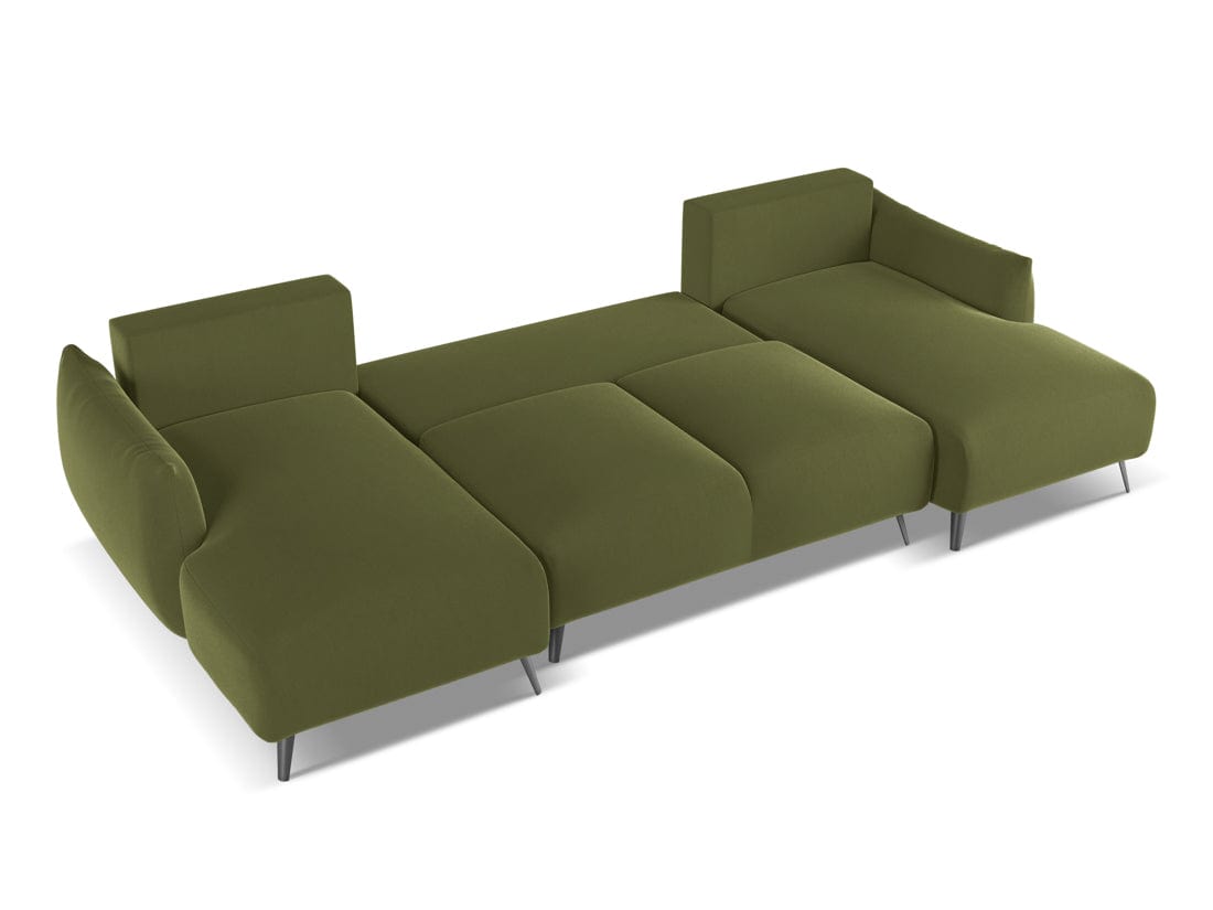 Makamii Coltar Extensibil, Sezlong Universal (pe Stanga sau pe Dreapta), Tapitat cu Stofa, Malie Velvet C23 Verde Olive, l317xA162xH86 cm