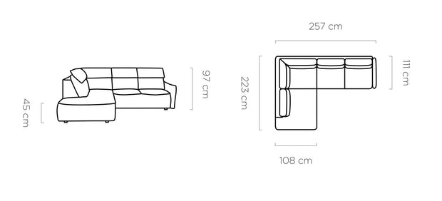 Coltar Fix, cu Sezlong pe Dreapta, Lada de Depozitare, Mecanism Electric Relax, Magus L, l257xA223xH97 cm (2)