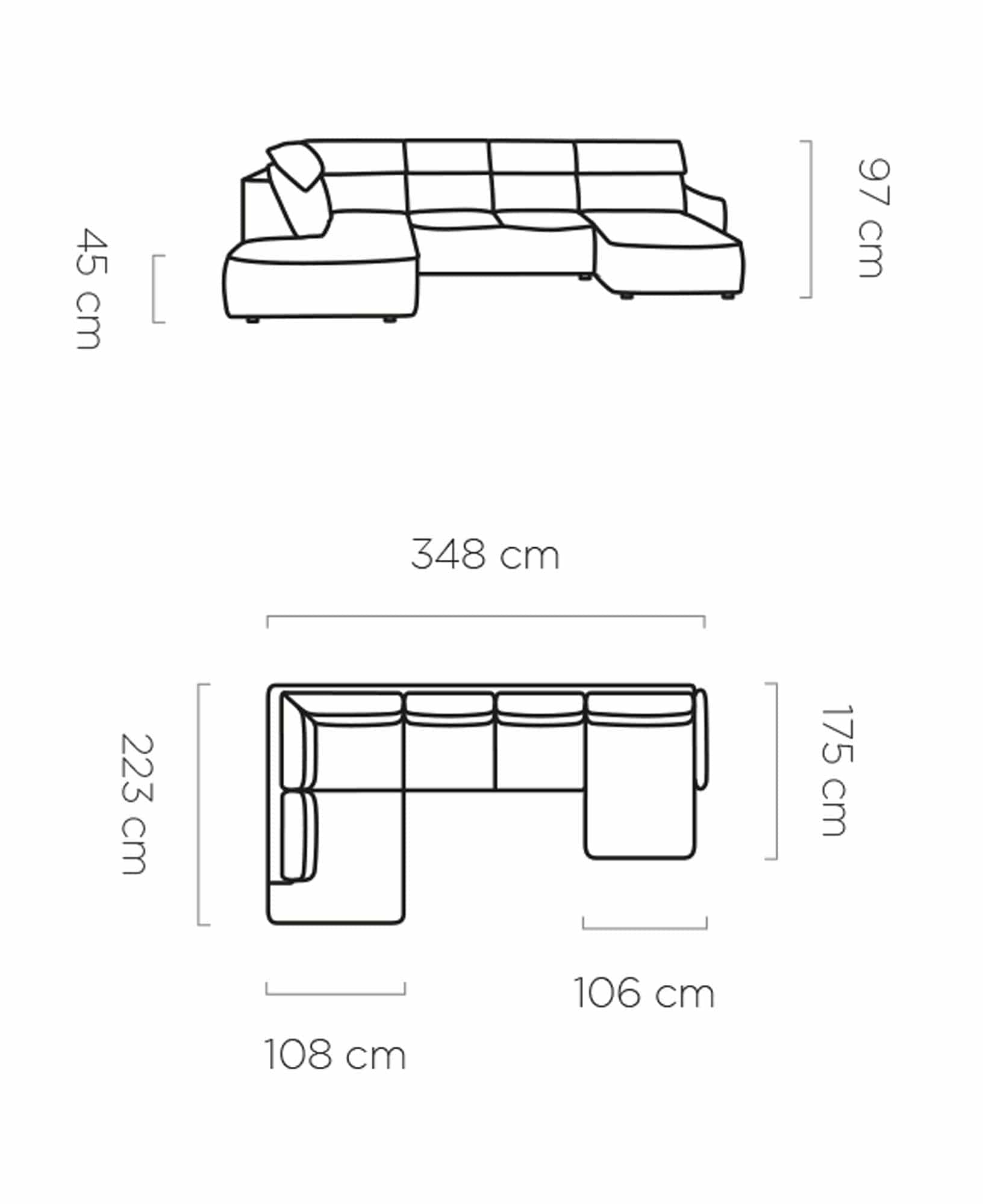 Coltar Fix, cu Sezlong pe Dreapta, Lada de Depozitare, Mecanism Electric Relax, Magus XL Bej, l348xA223xH97 cm (1)