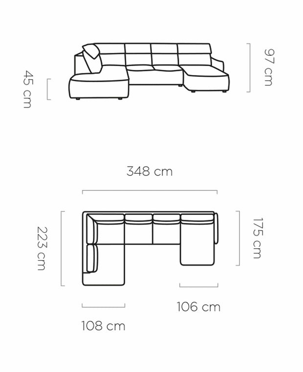 Coltar Fix, cu Sezlong pe Dreapta, Lada de Depozitare, Mecanism Electric Relax, Magus XL Bej, l348xA223xH97 cm (1)