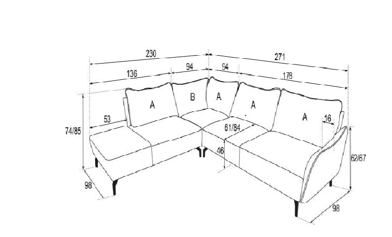 Coltar Fix cu Sezlong pe Stanga, Perne Incluse, Belas Maro, l271xA230xH74 cm (3)