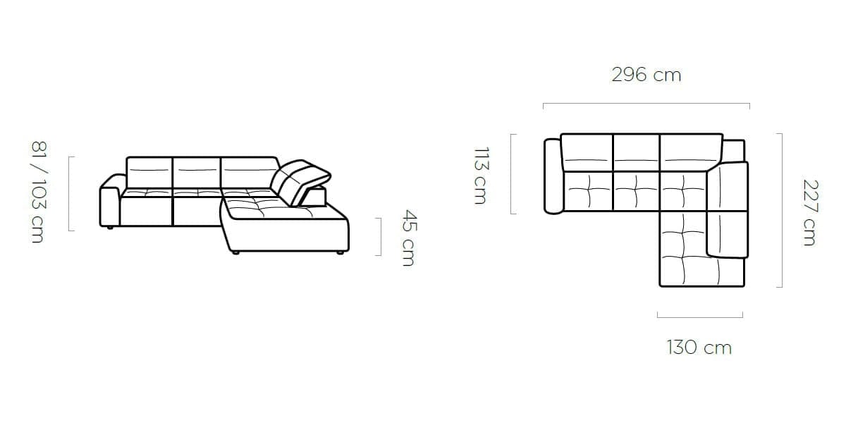 Coltar Fix, Sezlong pe Dreapta, Lada de Depozitare, Mecanism Electric Relax, Tetiere Reglabile, Combi L, l296xA227xH81-103 cm (2)